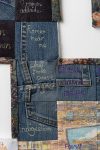 Marian Sandberg, Historical Quilt (detail), 2022<br />
Cotton thread on husband’s jeans, mother’s tea towel, brother’s favourite shirt, daughter’s comforter, baby’s pants, granny’s nightie, dad’s curtains, daughter’s surrogate mother’s maternity pyjamas, baby’s surrogate mother’s maternity top<br />
180cm x 200cm<br />
Photograph: James Field